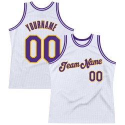 White Jersey Basketball Authentic Throwback Purple-Gold Custom
