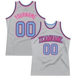 Light Blue-Pink Throwback Authentic Gray Jersey Basketball Custom