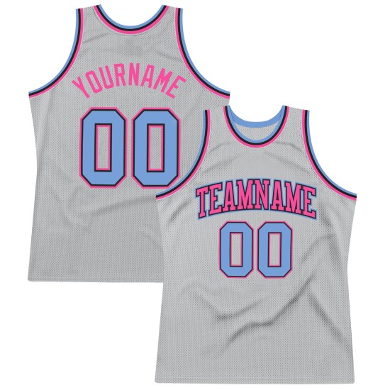 Light Blue-Pink Throwback Authentic Gray Jersey Basketball Custom Light Blue-Pink Throwback Authentic Gray Jersey Basketball Custom