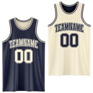 Custom Suit Basketball Cream Side Navy Jersey Reversible Double Sublimation