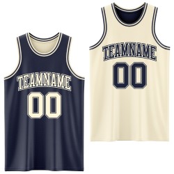 Custom Suit Basketball Cream Side Navy Jersey Reversible Double Sublimation