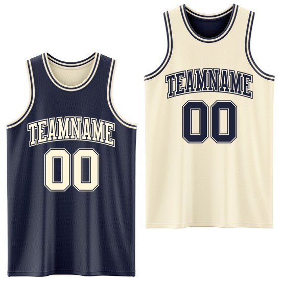 Custom Suit Basketball Cream Side Navy Jersey Reversible Double Sublimation Custom Suit Basketball Cream Side Navy Jersey Reversible Double Sublimation