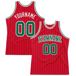 Kelly Red Custom Pinstripe Basketball White Jersey Green-White Authentic