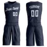 Round Jersey White Custom Navy Basketball Suit Neck Round Jersey White Custom Navy Basketball Suit Neck