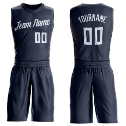 Round Jersey White Custom Navy Basketball Suit Neck