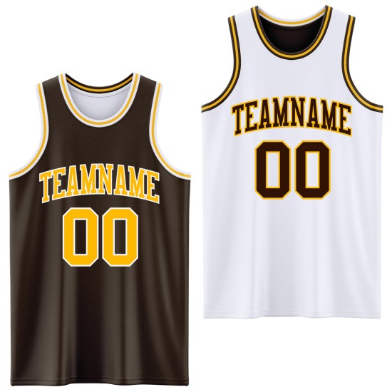 Basketball Reversible Suit Gold-White Jersey Brown Side Sublimation Double Custom Basketball Reversible Suit Gold-White Jersey Brown Side Sublimation Double Custom