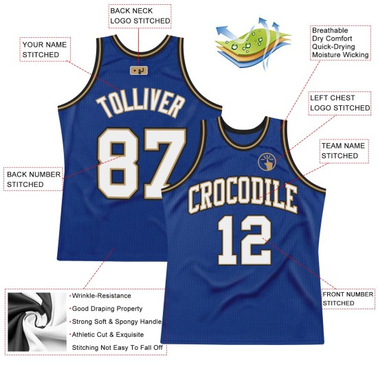 Jersey Royal Custom Basketball Gold Throwback Authentic White-Old Jersey Royal Custom Basketball Gold Throwback Authentic White-Old