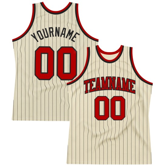 Black Cream Pinstripe Basketball Custom Authentic Jersey Red Black Cream Pinstripe Basketball Custom Authentic Jersey Red