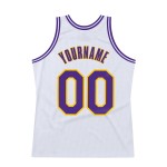White Jersey Basketball Authentic Throwback Purple-Gold Custom White Jersey Basketball Authentic Throwback Purple-Gold Custom