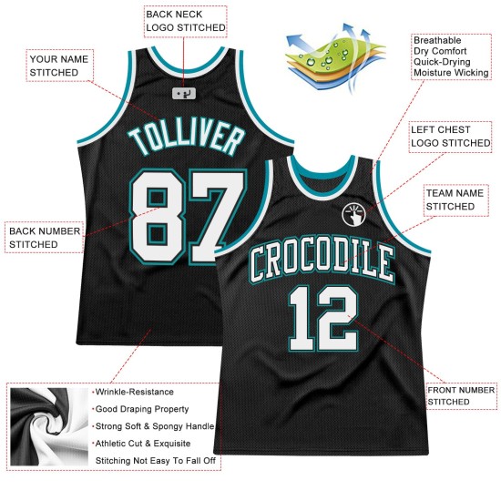 Black Authentic Custom White-Teal Jersey Basketball Throwback Black Authentic Custom White-Teal Jersey Basketball Throwback