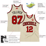 Black Cream Pinstripe Basketball Custom Authentic Jersey Red