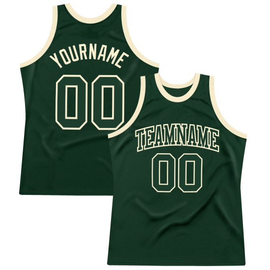 Green Authentic Custom Jersey Throwback Green-Cream Hunter Basketball Green Authentic Custom Jersey Throwback Green-Cream Hunter Basketball
