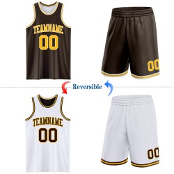 Basketball Reversible Suit Gold-White Jersey Brown Side Sublimation Double Custom Basketball Reversible Suit Gold-White Jersey Brown Side Sublimation Double Custom