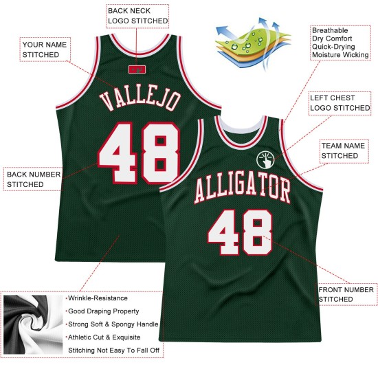 Authentic White-Red Basketball Hunter Jersey Custom Green Throwback Authentic White-Red Basketball Hunter Jersey Custom Green Throwback