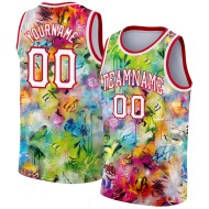 Custom Graffiti Pattern 3D Scratch Jersey White-Red Authentic Basketball