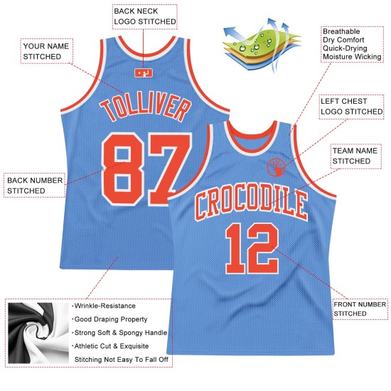 Jersey Authentic Basketball Custom Light Orange-White Throwback Blue Jersey Authentic Basketball Custom Light Orange-White Throwback Blue