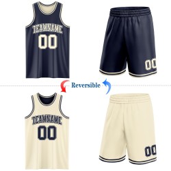 Custom Suit Basketball Cream Side Navy Jersey Reversible Double Sublimation Custom Suit Basketball Cream Side Navy Jersey Reversible Double Sublimation