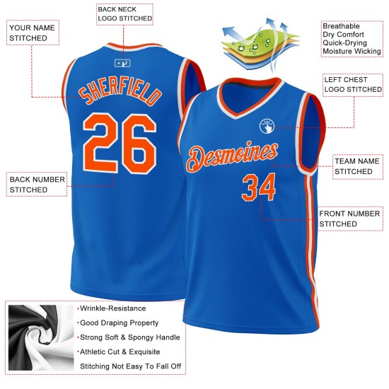 Blue Custom Jersey Throwback Orange-White Basketball Authentic Blue Custom Jersey Throwback Orange-White Basketball Authentic