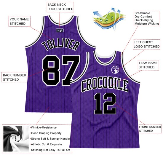 Black-White Custom Black Authentic Jersey Pinstripe Purple Basketball Black-White Custom Black Authentic Jersey Pinstripe Purple Basketball