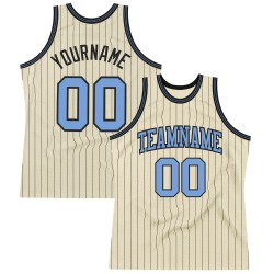 Jersey Black Cream Authentic Custom Basketball Pinstripe Blue