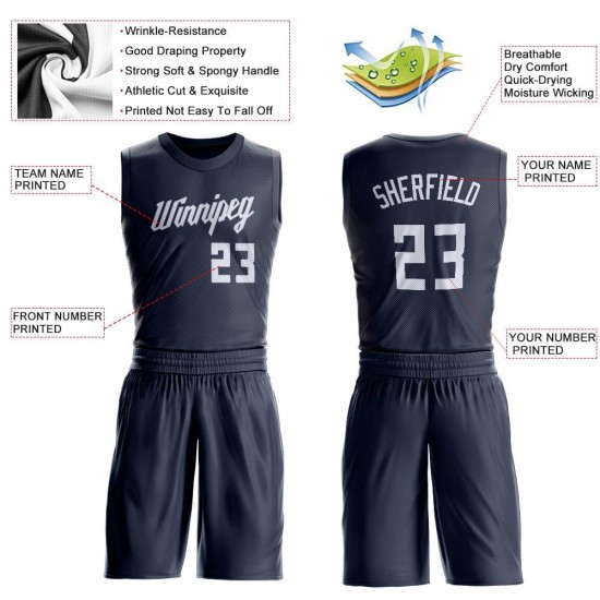 Round Jersey White Custom Navy Basketball Suit Neck Round Jersey White Custom Navy Basketball Suit Neck
