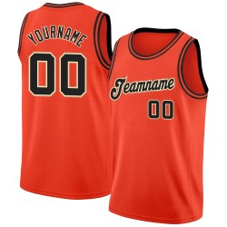 Basketball Custom Round Orange Black-Cream Neck Jersey Rib-Knit