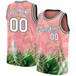 Pink Green White-Kelly Medium Pattern Jersey Custom Hawaii Leaves 3D Tropical Basketball Authentic Pink Green White-Kelly Medium Pattern Jersey Custom Hawaii Leaves 3D Tropical Basketball Authentic