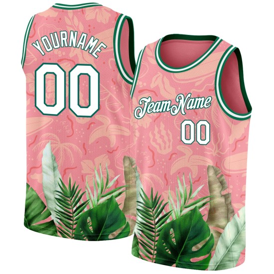 Pink Green White-Kelly Medium Pattern Jersey Custom Hawaii Leaves 3D Tropical Basketball Authentic Pink Green White-Kelly Medium Pattern Jersey Custom Hawaii Leaves 3D Tropical Basketball Authentic