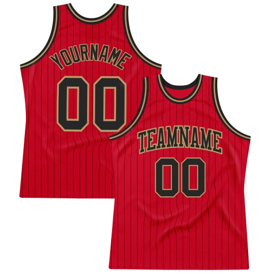 Black Basketball Jersey Black-Old Authentic Red Custom Pinstripe Gold Black Basketball Jersey Black-Old Authentic Red Custom Pinstripe Gold