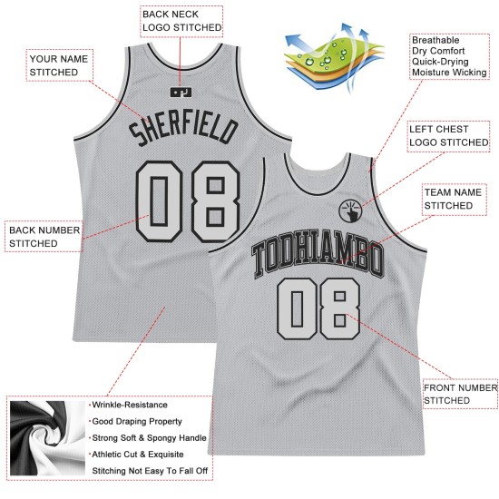 Basketball Jersey Gray Authentic Gray-Black Custom Throwback Basketball Jersey Gray Authentic Gray-Black Custom Throwback