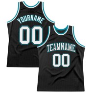 Black Authentic Custom White-Teal Jersey Basketball Throwback