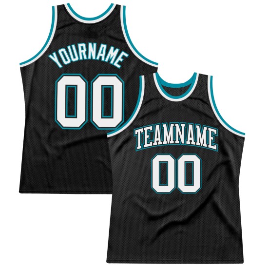 Black Authentic Custom White-Teal Jersey Basketball Throwback Black Authentic Custom White-Teal Jersey Basketball Throwback