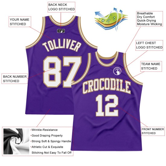 Jersey Purple Custom Basketball Throwback Authentic White-Old Gold Jersey Purple Custom Basketball Throwback Authentic White-Old Gold