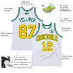 White Jersey Basketball Authentic Custom Throwback Gold-Kelly Green White Jersey Basketball Authentic Custom Throwback Gold-Kelly Green