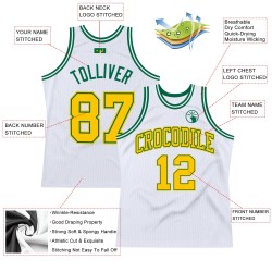 White Jersey Basketball Authentic Custom Throwback Gold-Kelly Green