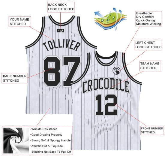 Basketball Jersey Pinstripe Black-Gray Custom Authentic Black White Basketball Jersey Pinstripe Black-Gray Custom Authentic Black White