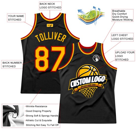 Basketball Custom Gold-Red Jersey Authentic Black Throwback Basketball Custom Gold-Red Jersey Authentic Black Throwback