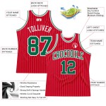 Kelly Red Custom Pinstripe Basketball White Jersey Green-White Authentic