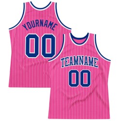 White Royal-White Custom Basketball Authentic Pinstripe Pink Jersey