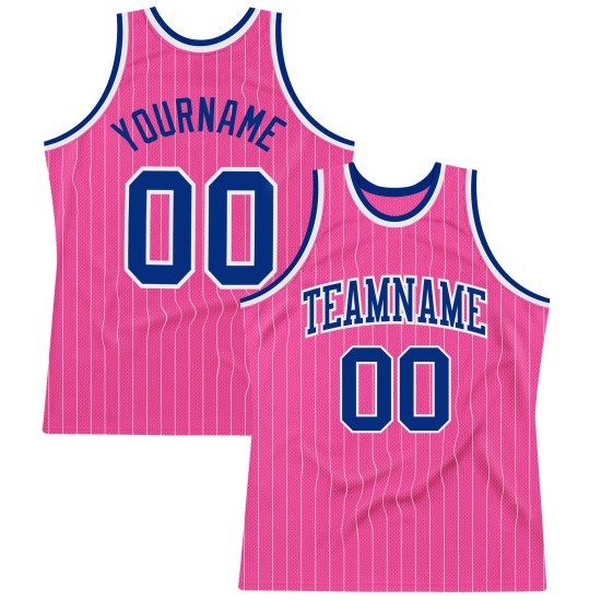 White Royal-White Custom Basketball Authentic Pinstripe Pink Jersey White Royal-White Custom Basketball Authentic Pinstripe Pink Jersey