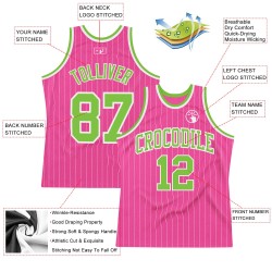 Green-White Authentic White Custom Jersey Pink Pinstripe Neon Basketball Green-White Authentic White Custom Jersey Pink Pinstripe Neon Basketball