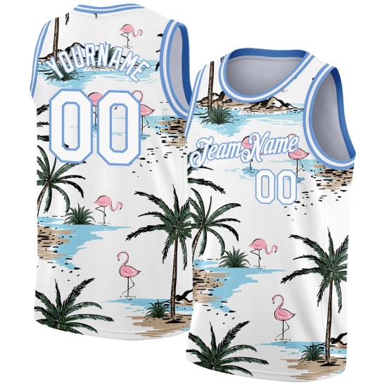 Light 3D Pattern Custom Hawaii Tropical Blue Jersey White Basketball Authentic Palm Trees Light 3D Pattern Custom Hawaii Tropical Blue Jersey White Basketball Authentic Palm Trees