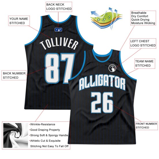 Pinstripe Jersey Basketball Black Royal Custom White-Blue Authentic Pinstripe Jersey Basketball Black Royal Custom White-Blue Authentic