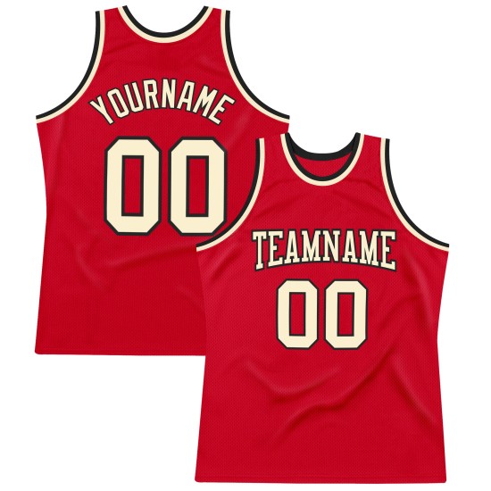 Red Throwback Authentic Cream-Black Jersey Basketball Custom Red Throwback Authentic Cream-Black Jersey Basketball Custom