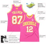 White-Gold Jersey Throwback Authentic Custom Basketball Pink White-Gold Jersey Throwback Authentic Custom Basketball Pink