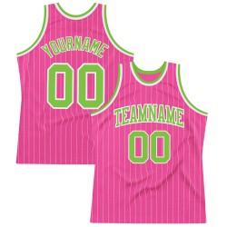 Green-White Authentic White Custom Jersey Pink Pinstripe Neon Basketball