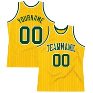Basketball Authentic Custom Pinstripe Jersey Green White Gold