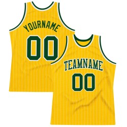 Basketball Authentic Custom Pinstripe Jersey Green White Gold