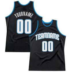 Pinstripe Jersey Basketball Black Royal Custom White-Blue Authentic