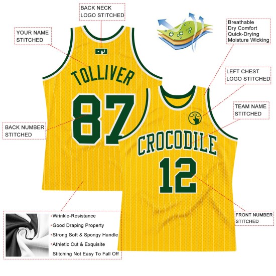 Basketball Authentic Custom Pinstripe Jersey Green White Gold Basketball Authentic Custom Pinstripe Jersey Green White Gold